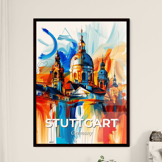 Vibrant Stuttgart, Germany - A Painting Of A Building With A Dome And Towers