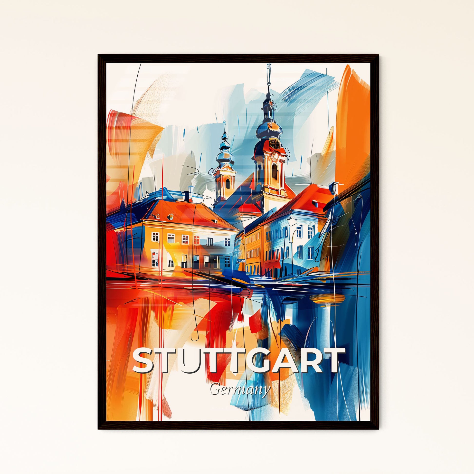 Vibrant Stuttgart, Germany - A Painting Of A Building