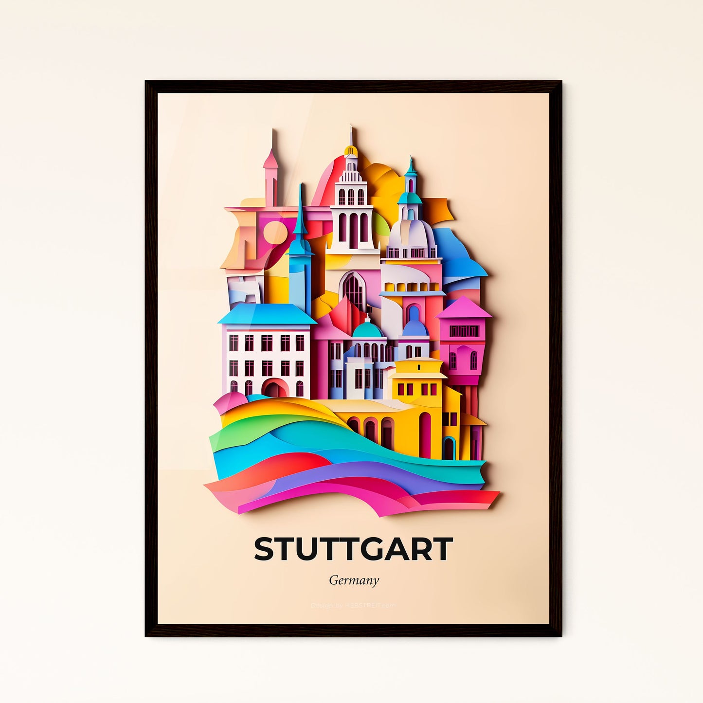 Vivid Stuttgart, Germany - a colorful city with a rainbow wave coming out of it