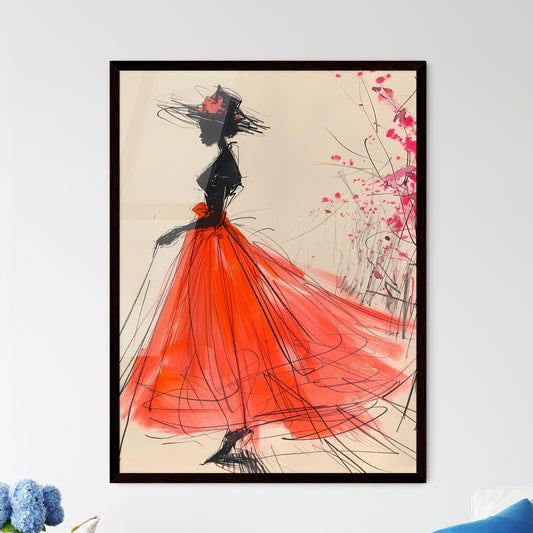 Vibrant Fashion Art: Artistic Woman Sketch in Flowing Red Dress Default Title