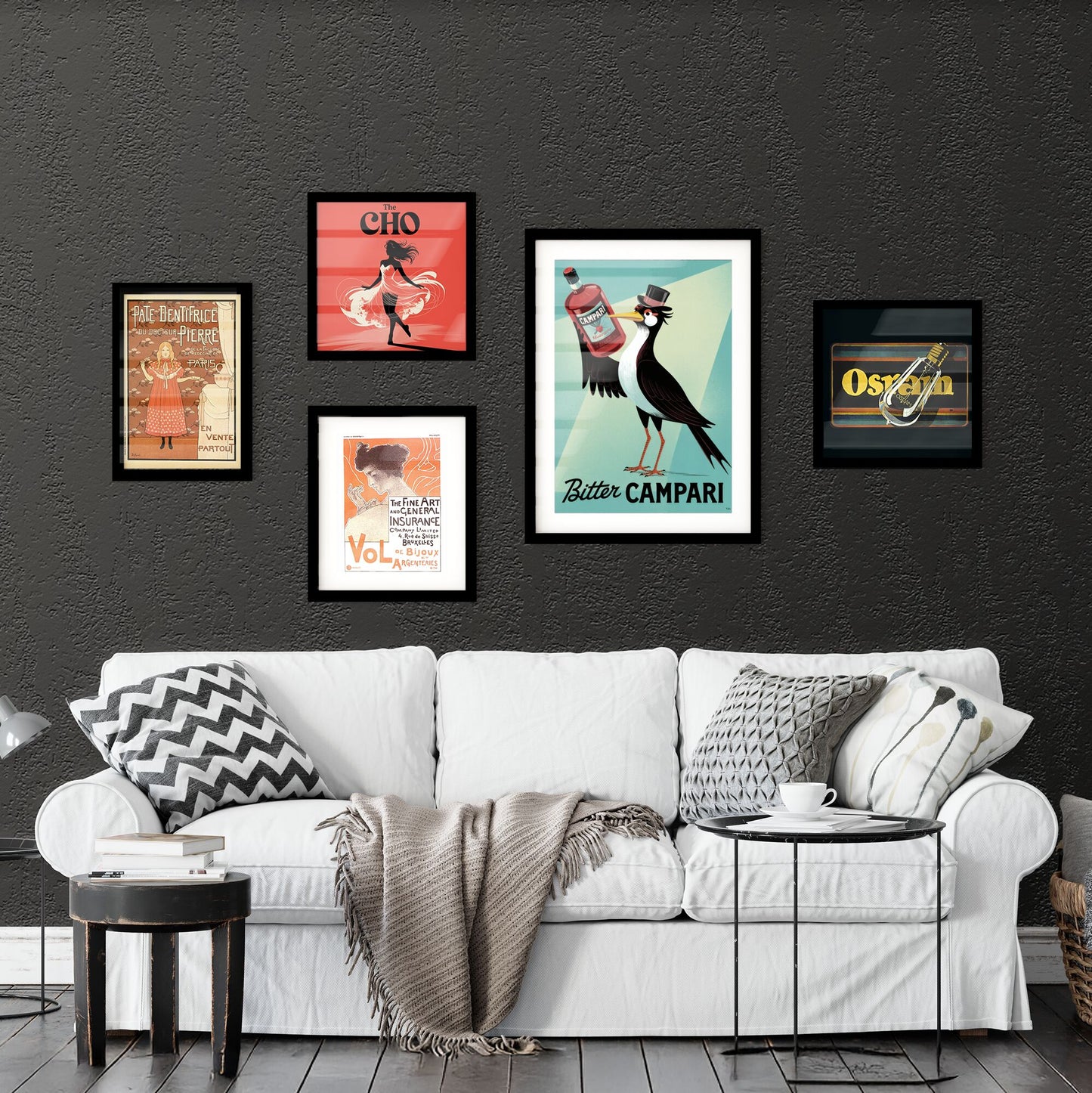 Stylish Illustration of a Bird Holding a Campari Bottle with a Vintage Flair and Vibrant Colors. Collection