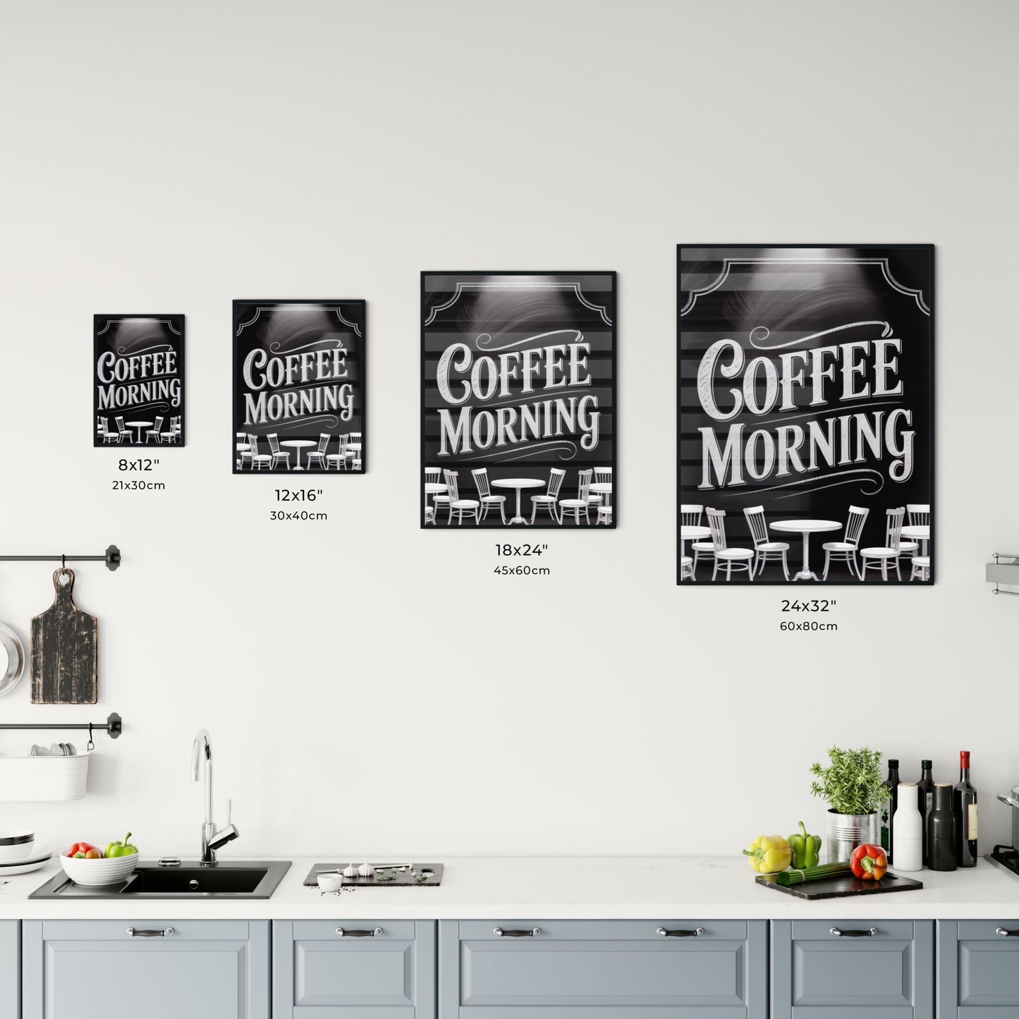 Stylish Coffee Morning Atmosphere with Elegant Seating and Inviting Chalkboard Sign. Chart