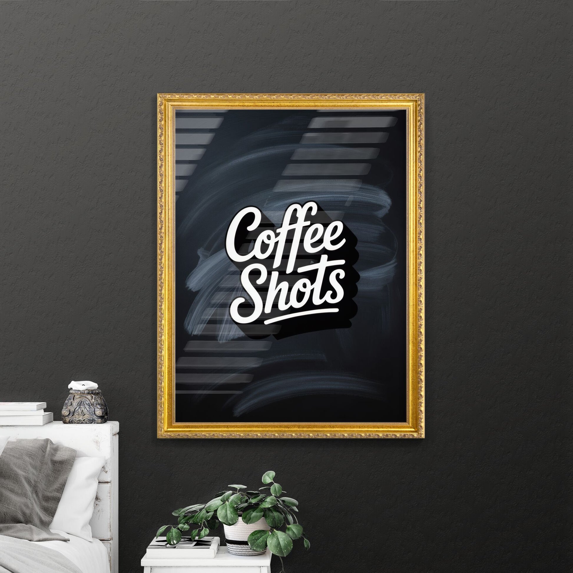 Stylish Coffee Shots Logo on Chalkboard Background for Beverage Branding and Café Promotions