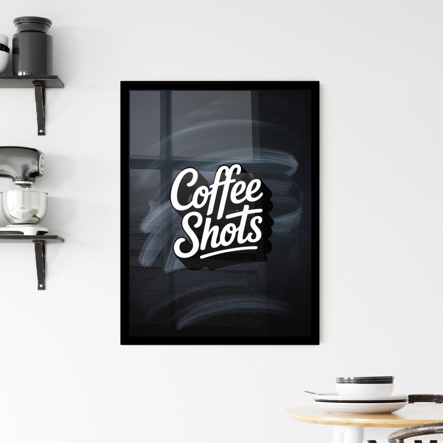 Stylish Coffee Shots Logo on Chalkboard Background for Beverage Branding and Café Promotions Framed Print