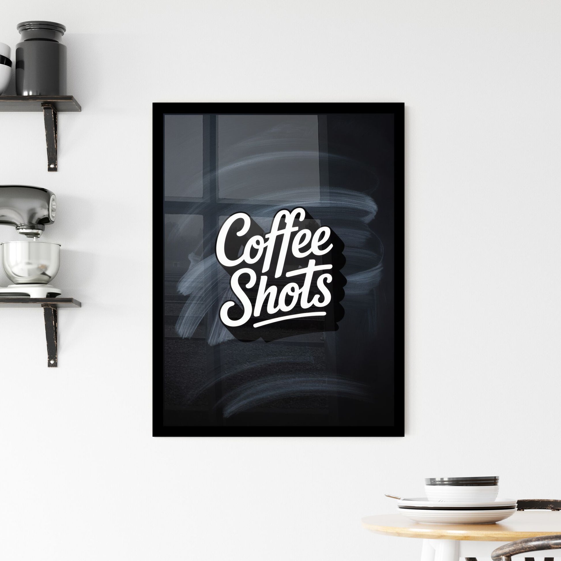 Stylish Coffee Shots Logo on Chalkboard Background for Beverage Branding and Café Promotions Framed Print