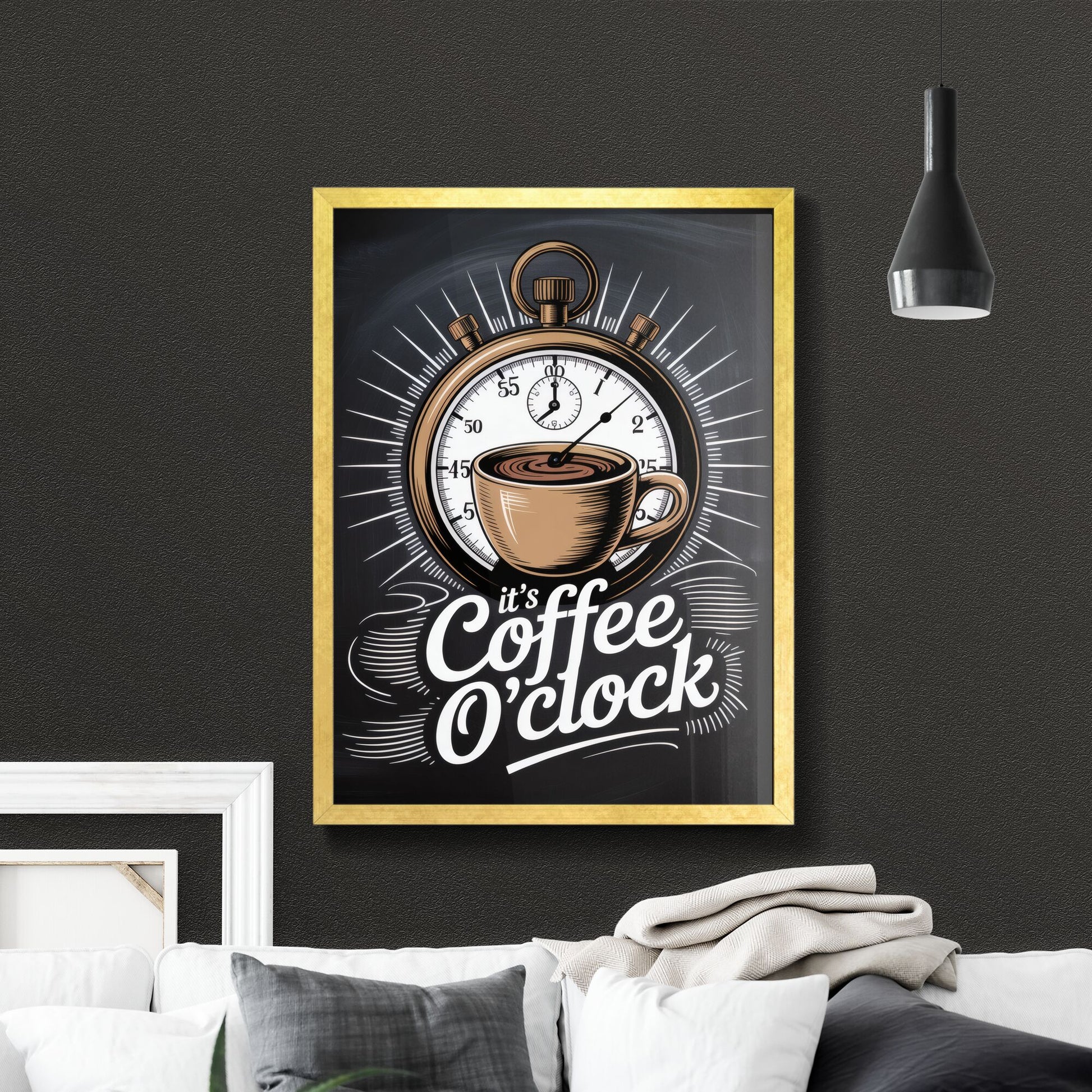 Stylish Coffee Time Illustration with Stopwatch and Charming Typography for Coffee Lovers