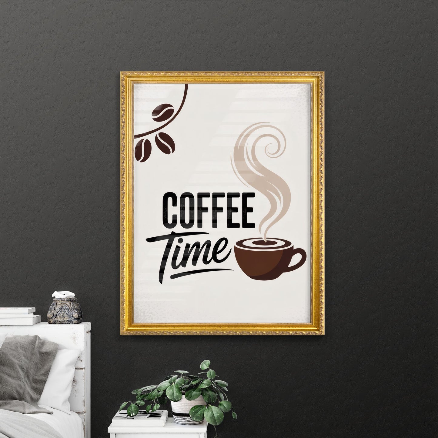 Stylish Coffee Time Logo with Steam and Coffee Beans for Unique Branding and Marketing Purposes.