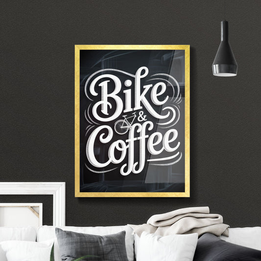 Stylish Handwritten Typography Design Featuring the Phrase 'Bike & Coffee' on a Chalkboard Background.