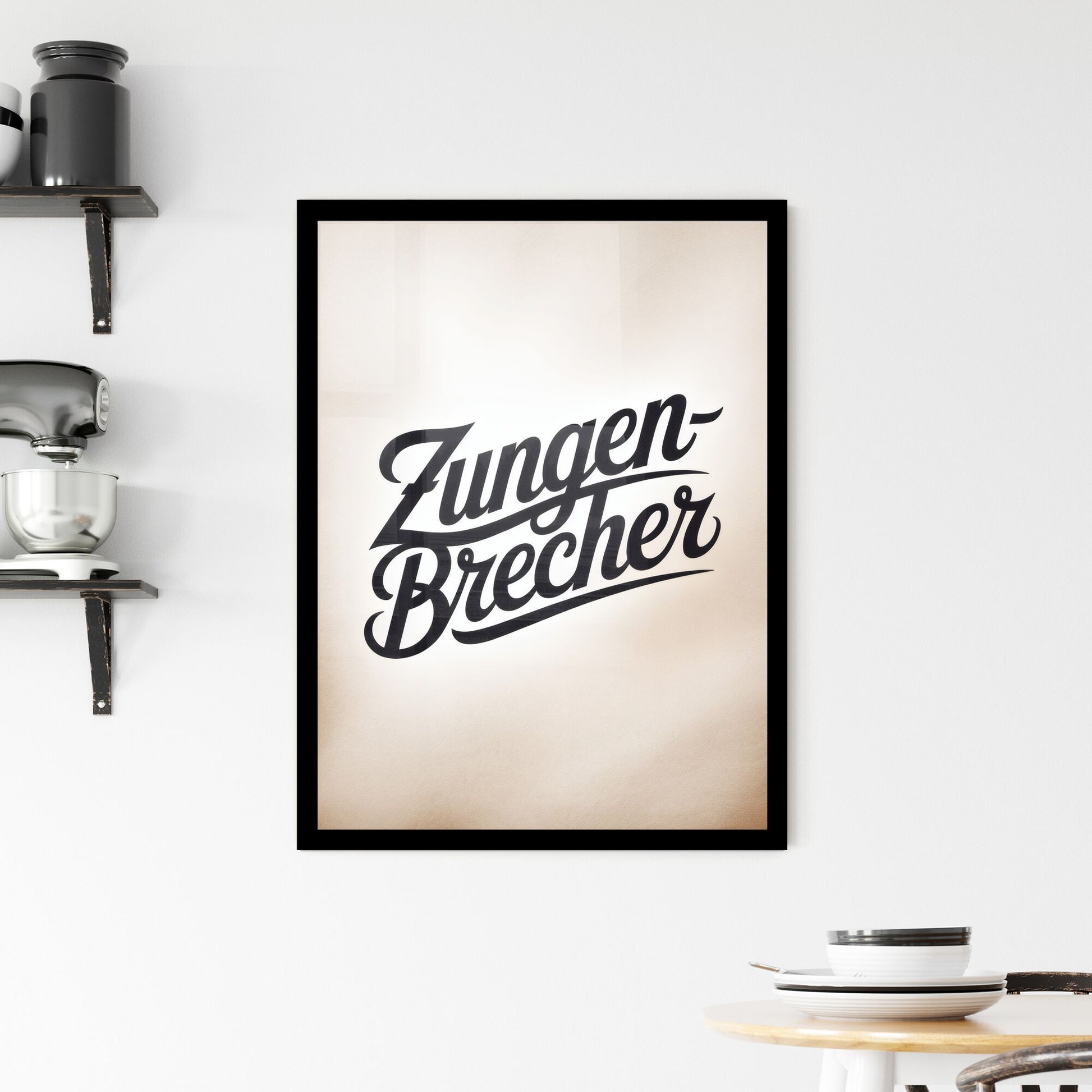 Stylish handwritten typography 'Zungen-Brecher' on a soft gradient background for modern branding and design projects. Framed Print
