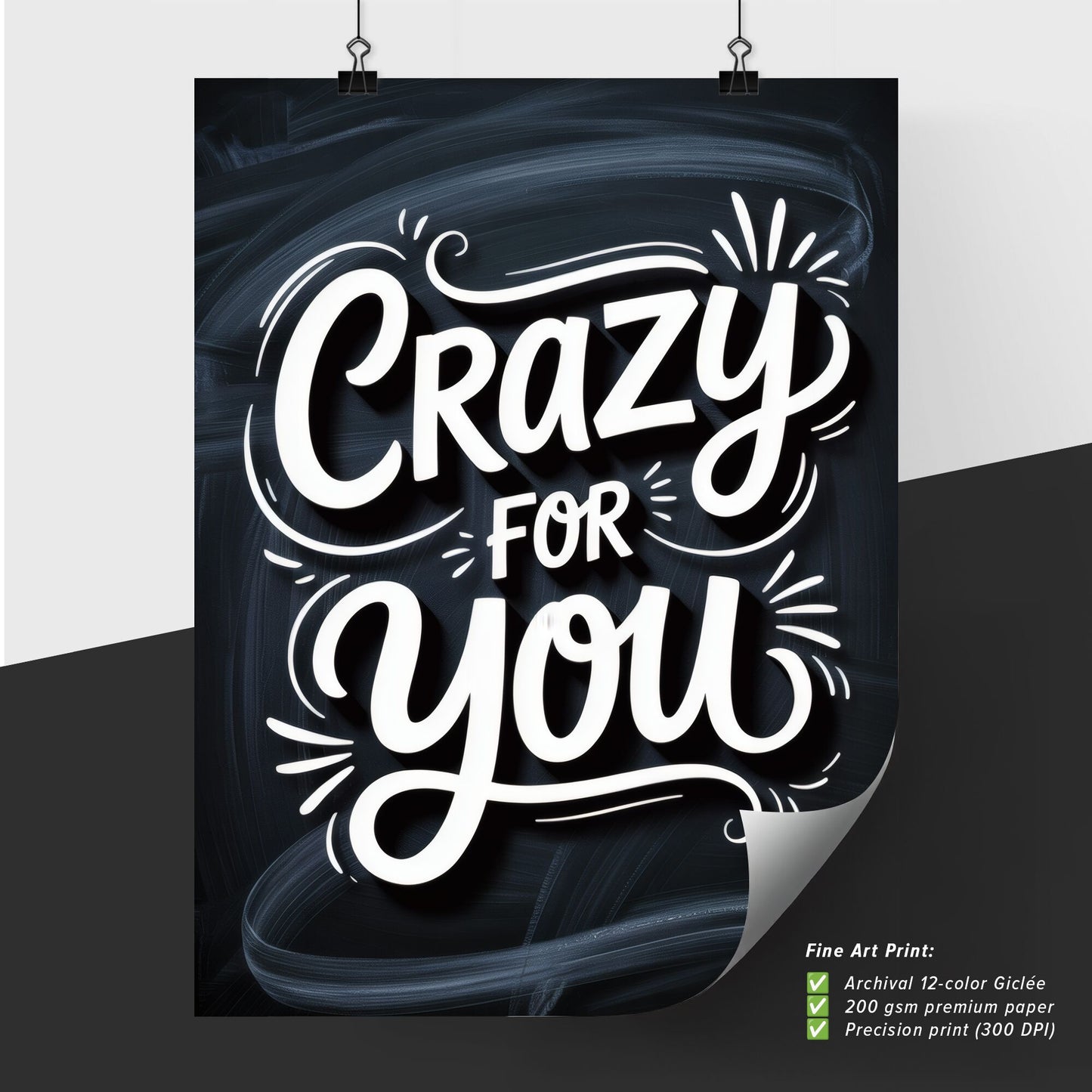 Stylish Handwritten Typography: 'Crazy for You' on a Charcoal Background, Perfect for Romantic Themes and Designs.