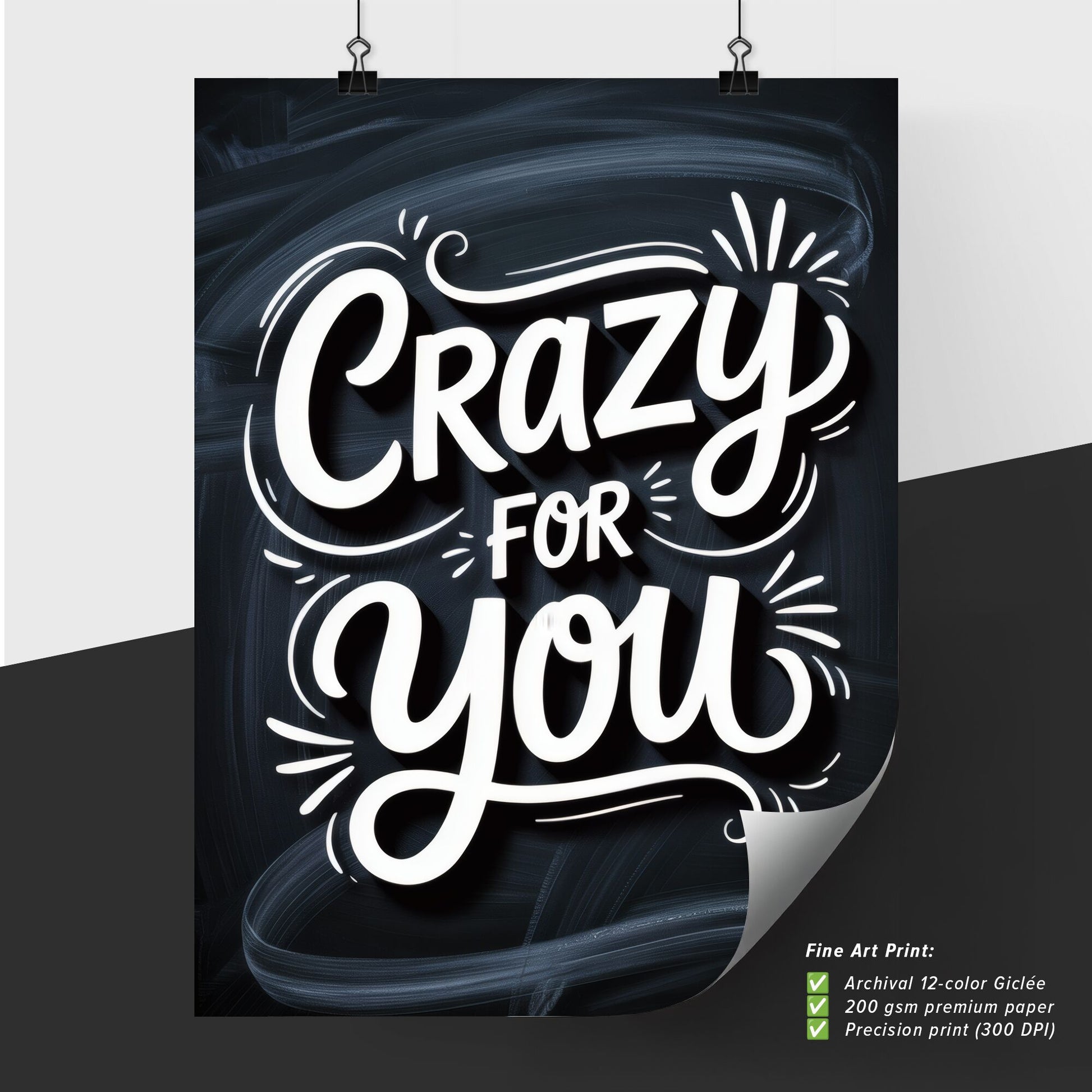 Stylish Handwritten Typography: 'Crazy for You' on a Charcoal Background, Perfect for Romantic Themes and Designs.