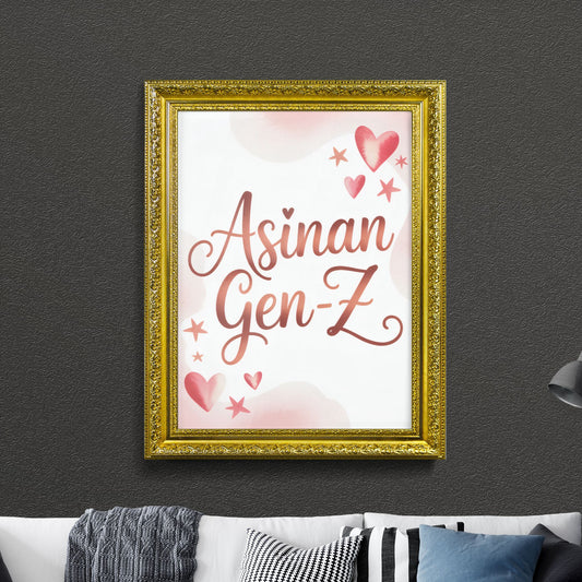 Stylish and Playful 'Asinan Gen-Z' Typography Design with Hearts and Stars for Trendy Youth Themes.