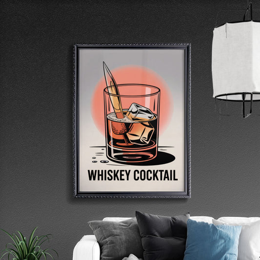 Stylish Whiskey Cocktail with Ice and Garnish in an Artistic Glass Design