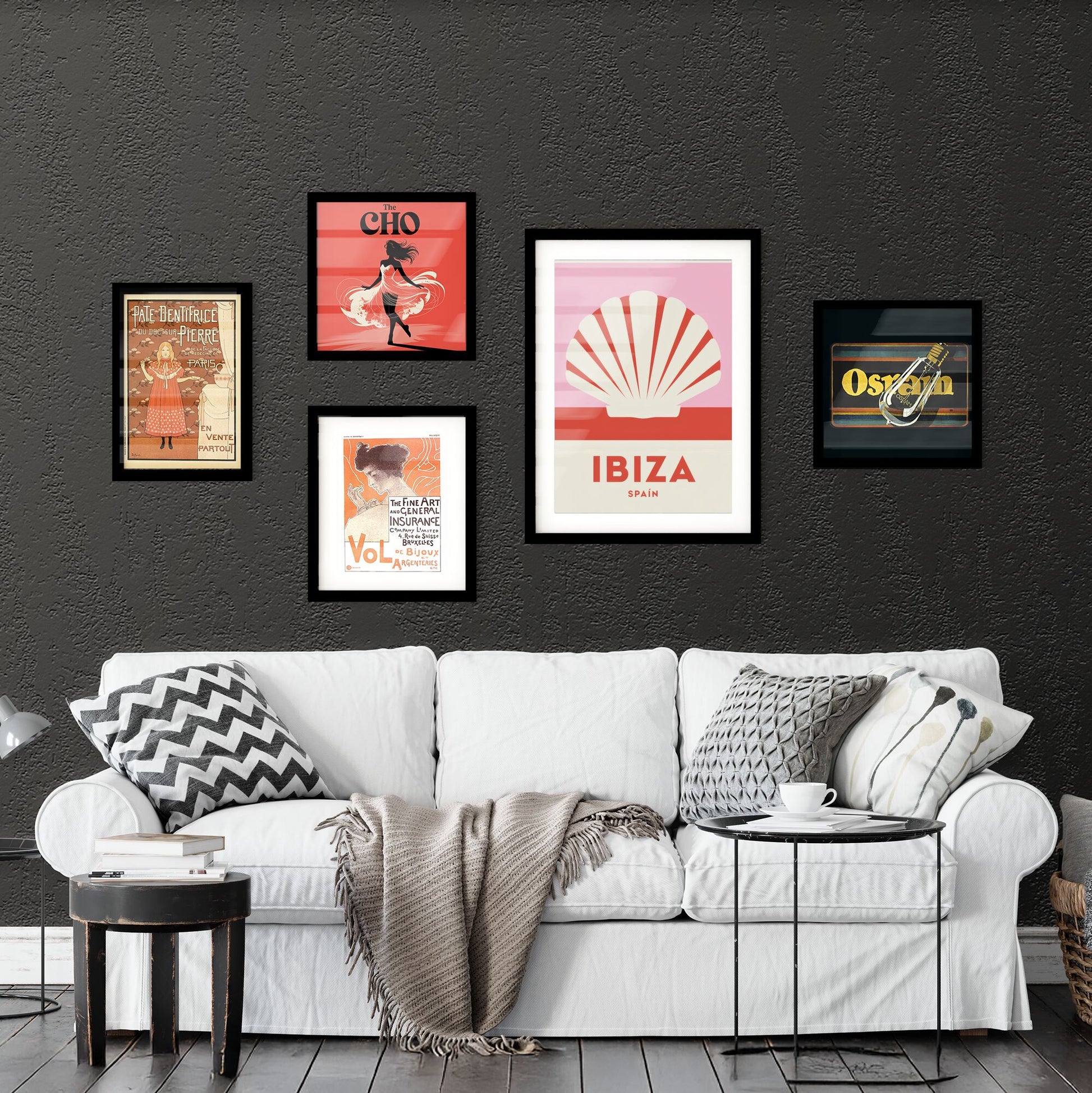 Stylized Vintage Travel Poster Featuring Ibiza, Spain with Iconic Shell Design and Bold Typography. Collection