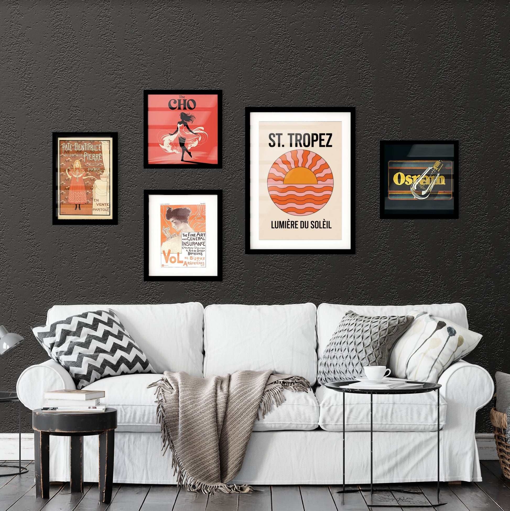 Stylized Sunset Illustration with Retro Colors and Typography for St. Tropez Travel Inspiration. Collection