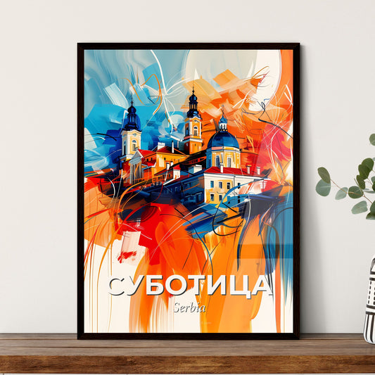 Vibrant Суботица, Serbia - A Painting Of A Building With Blue And Orange Paint