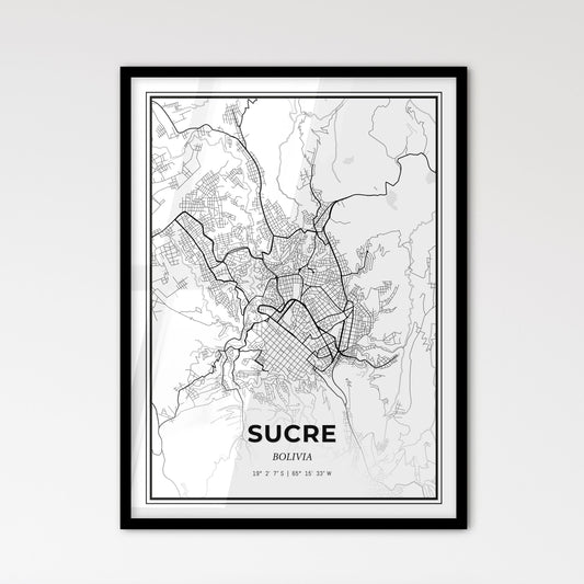 Sucre Bolivia - Scandinavian Style City Map for Modern Home Decor