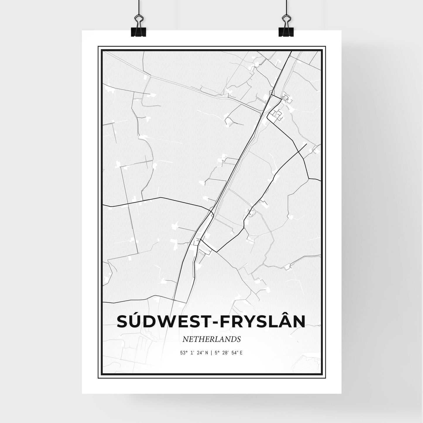  Súdwest-Fryslân Netherlands - Premium City Map Poster