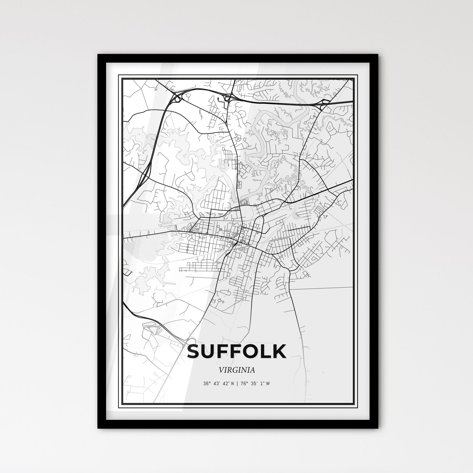 Suffolk Virginia - Scandinavian Style City Map for Modern Home Decor