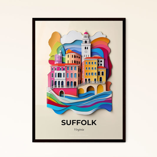 Vivid Suffolk, Virginia - a paper cut of a city with a rainbow