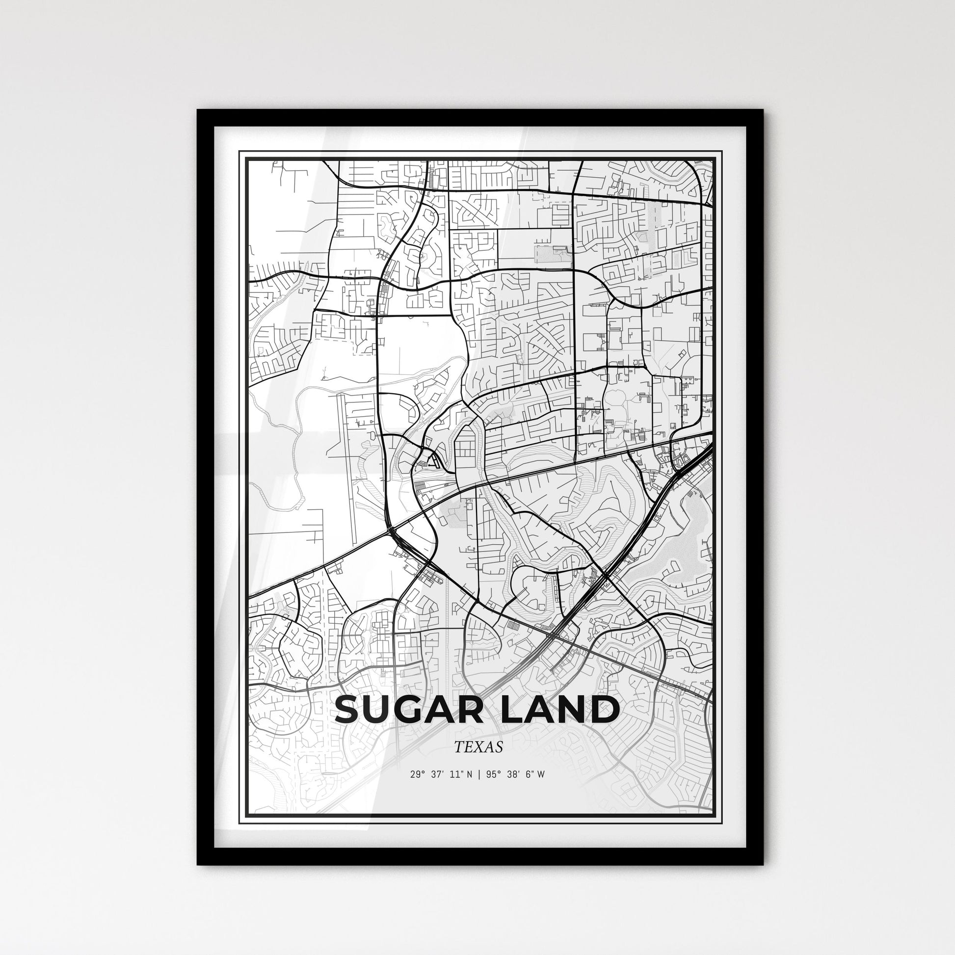 Sugar Land Texas - Scandinavian Style City Map for Modern Home Decor