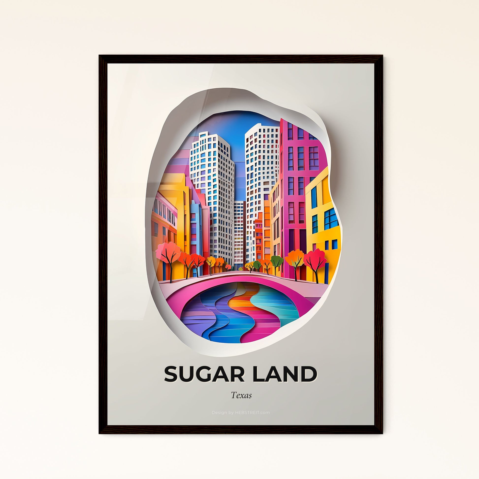 Vivid Sugar Land, Texas - a paper cut of a city with a river