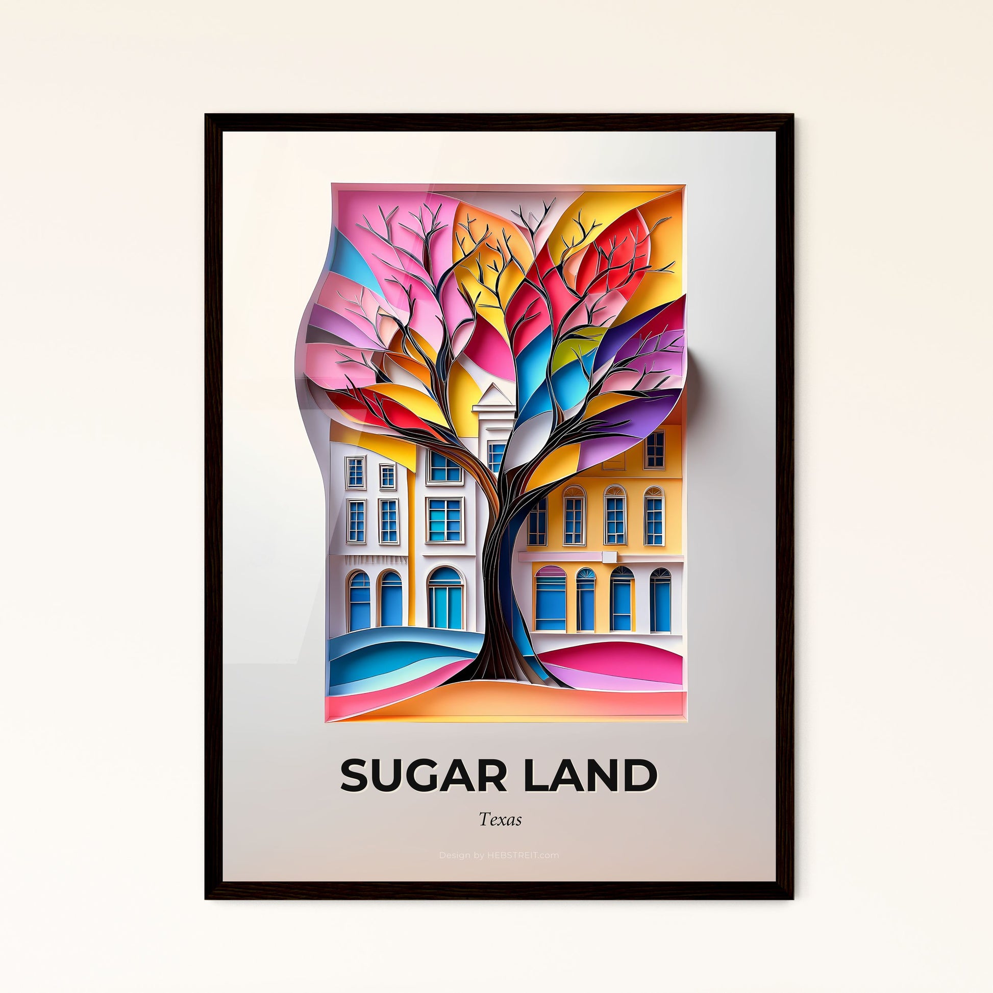 Vivid Sugar Land, Texas - a paper cut of a tree with colorful leaves