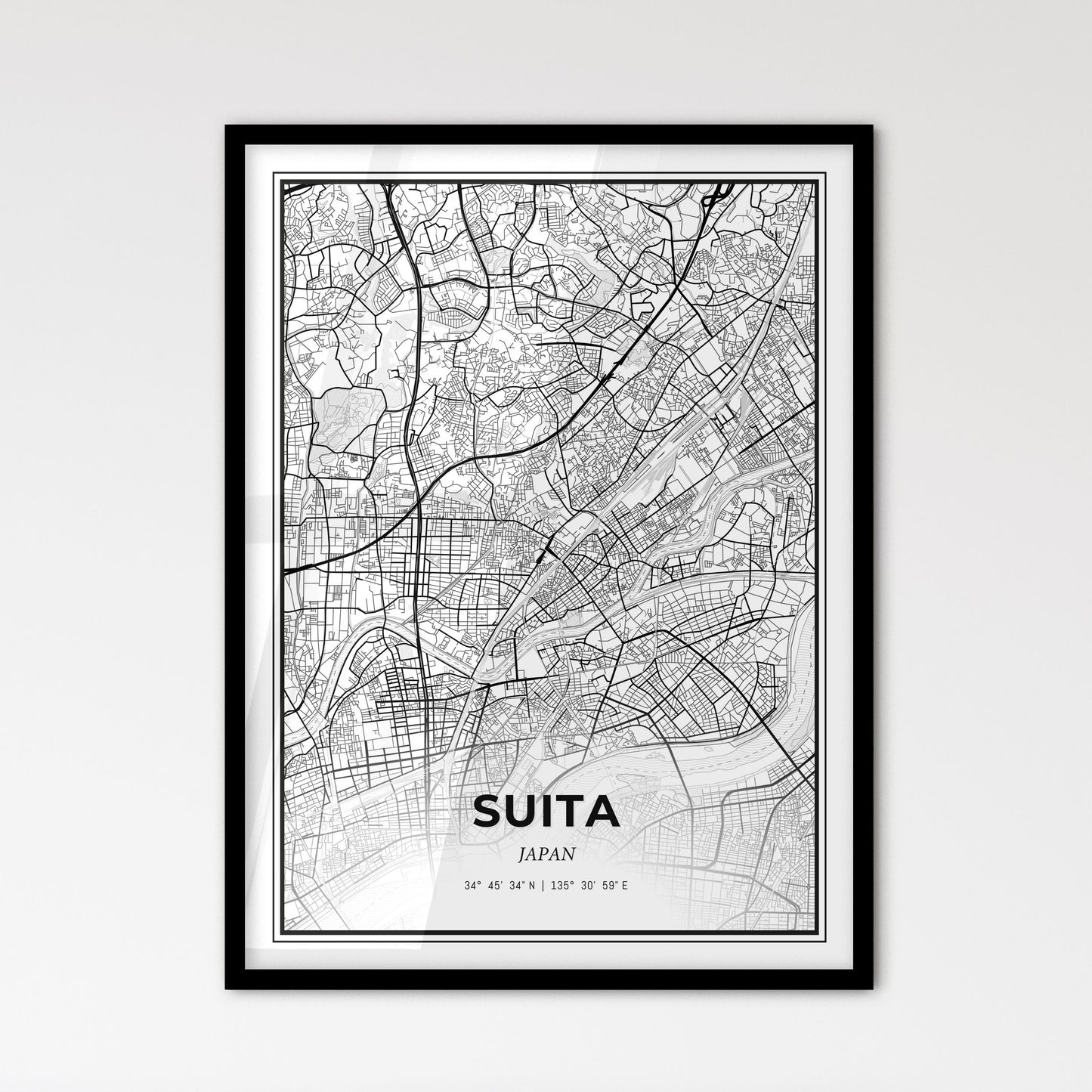 Suita Japan - Scandinavian Style City Map for Modern Home Decor