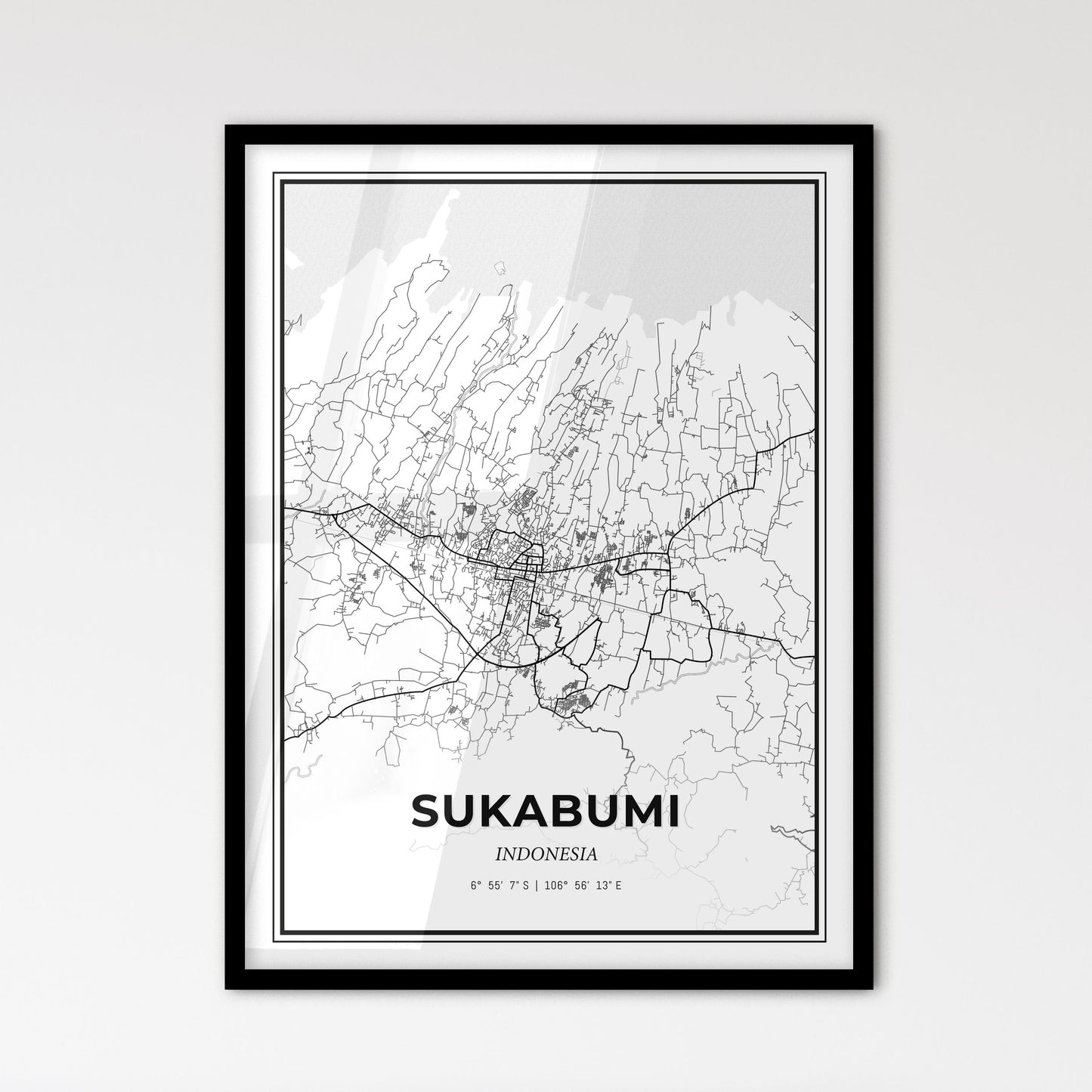 Sukabumi Indonesia - Scandinavian Style City Map for Modern Home Decor