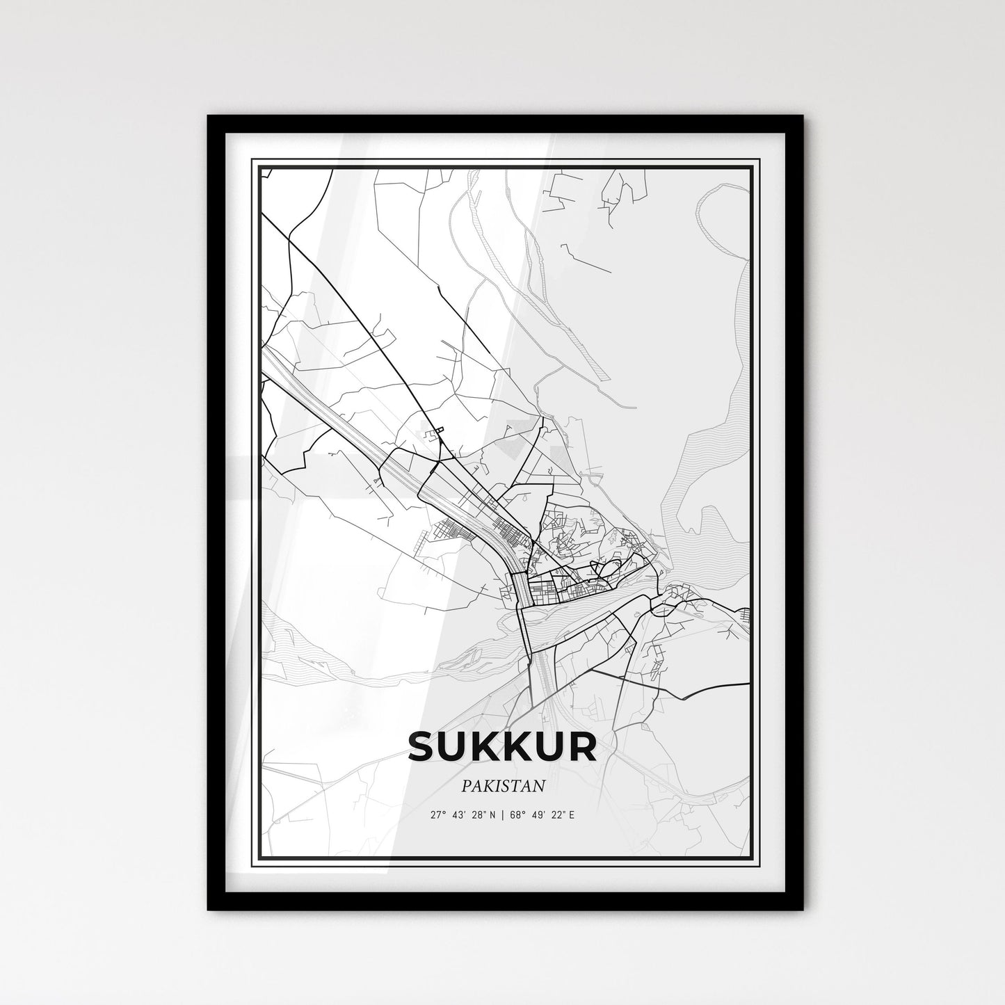 Sukkur Pakistan - Scandinavian Style City Map for Modern Home Decor