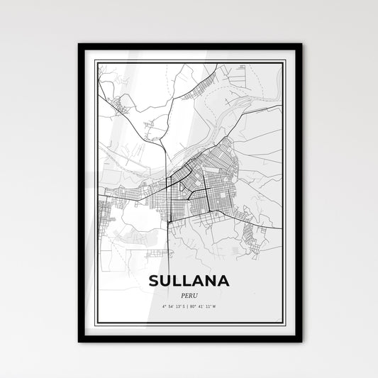 Sullana Peru - Scandinavian Style City Map for Modern Home Decor