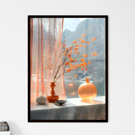Cubist-Inspired Still Life: Orange Flowers in a Vase, Window Sill, Ink Painting, Light Track Photography, Realistic Art Default Title
