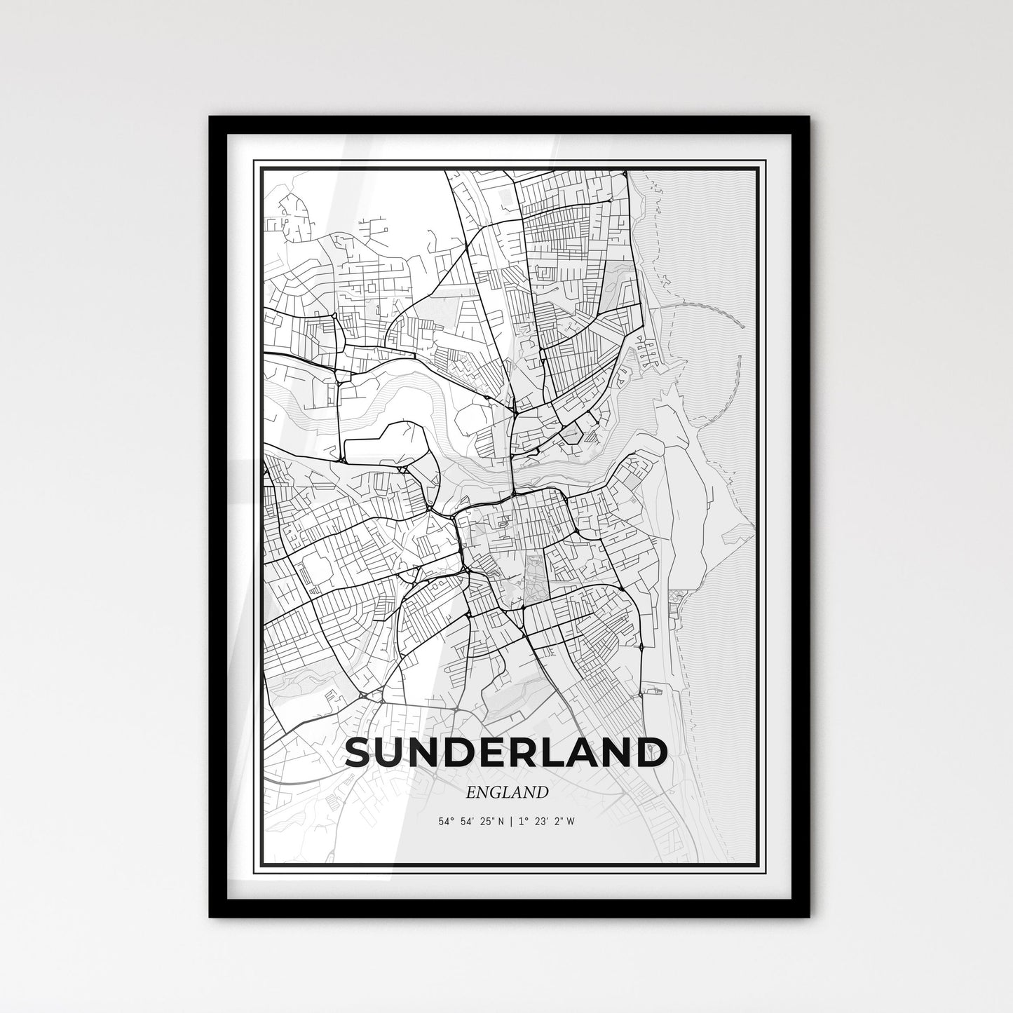 Sunderland England - Scandinavian Style City Map for Modern Home Decor