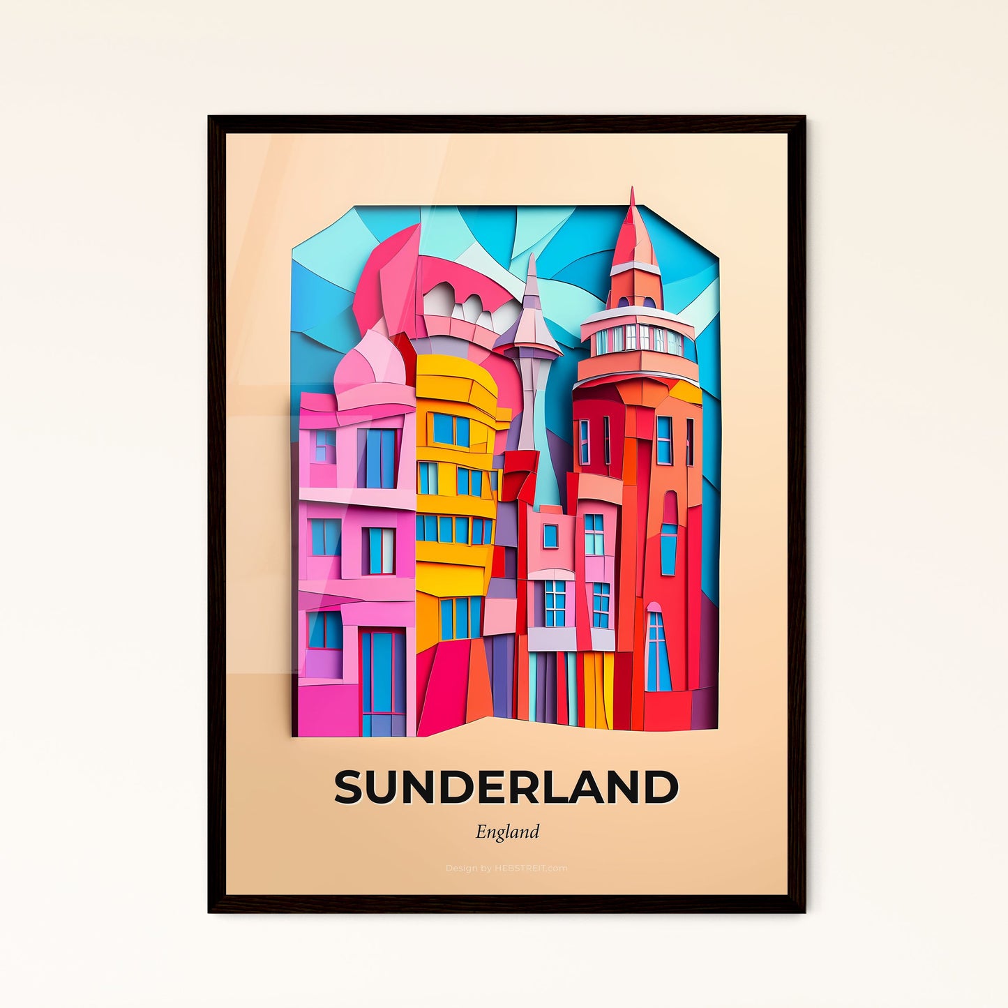 Vivid Sunderland, England - a paper cut of a city with a clock tower