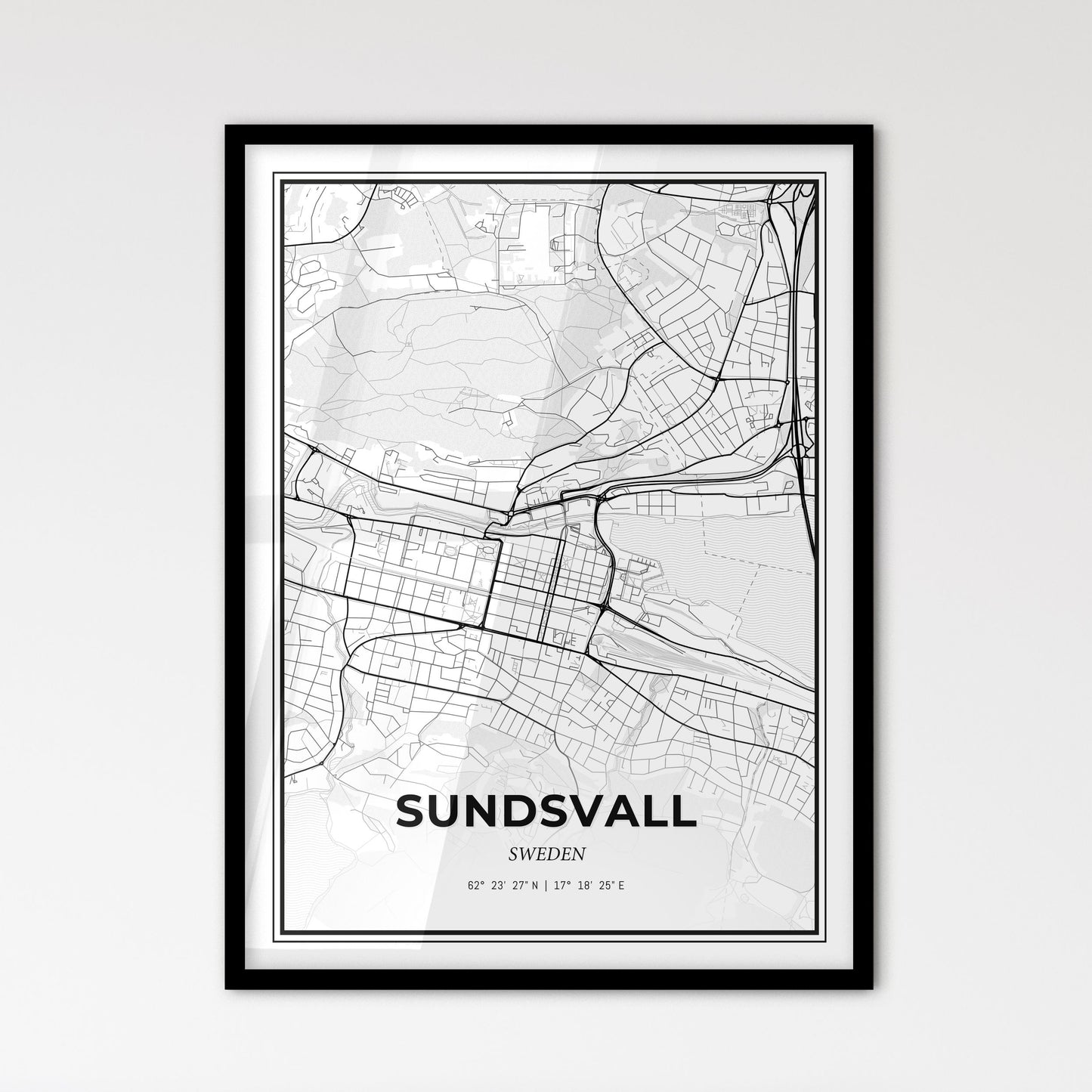 Sundsvall Sweden - Scandinavian Style City Map for Modern Home Decor