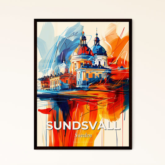 Vibrant Sundsvall, Sweden - A Painting Of A Building With A Dome And A Colorful Background