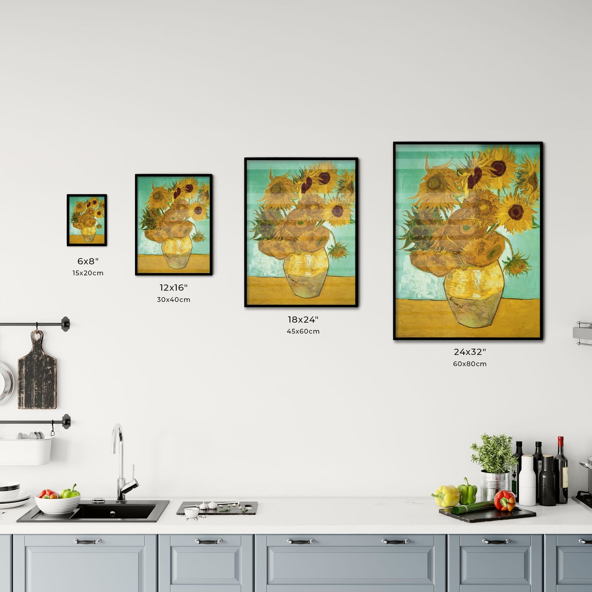 Sunflowers in a Vase by Vincent van Gogh Size Chart