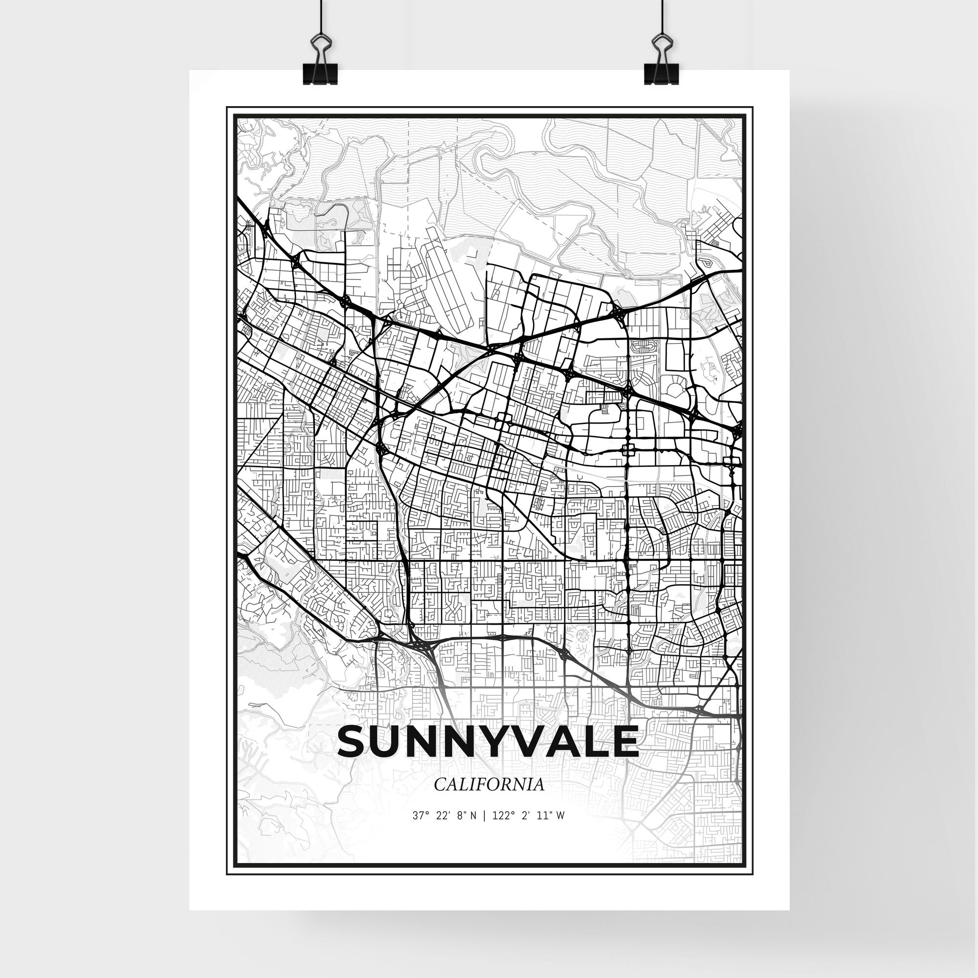 Sunnyvale California Map - Black and White Art Print – HEBSTREIT