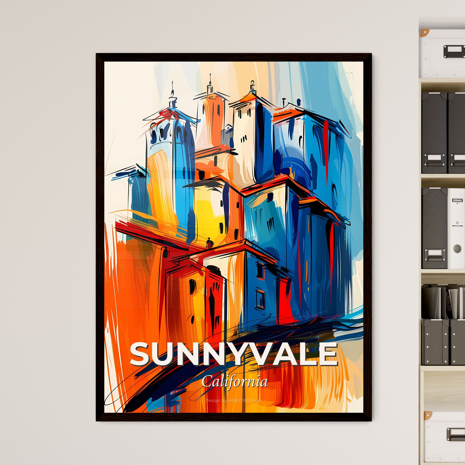 Vibrant Sunnyvale, California - A Colorful Painting Of Buildings