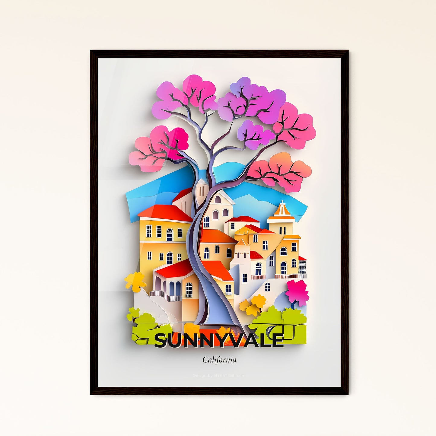 Vivid Sunnyvale, California - a paper cut of a tree with a building in the background