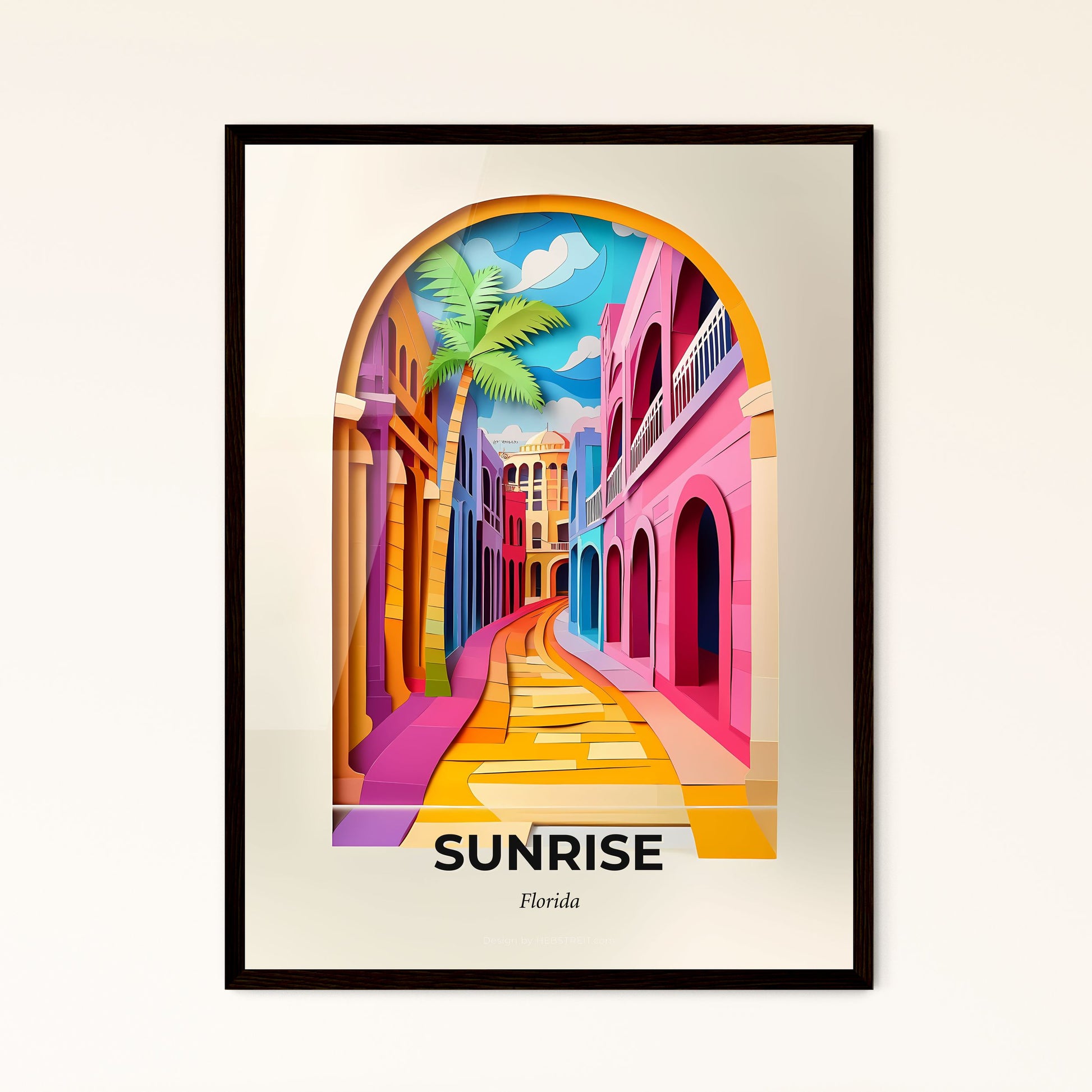 Vivid Sunrise, Florida - a colorful street with a palm tree in the middle