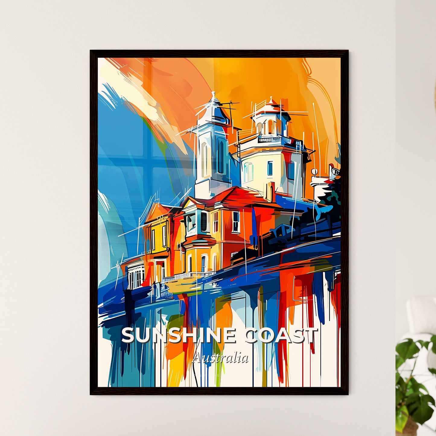 Vibrant Sunshine Coast, Australia - A Painting Of A Building On A Hill