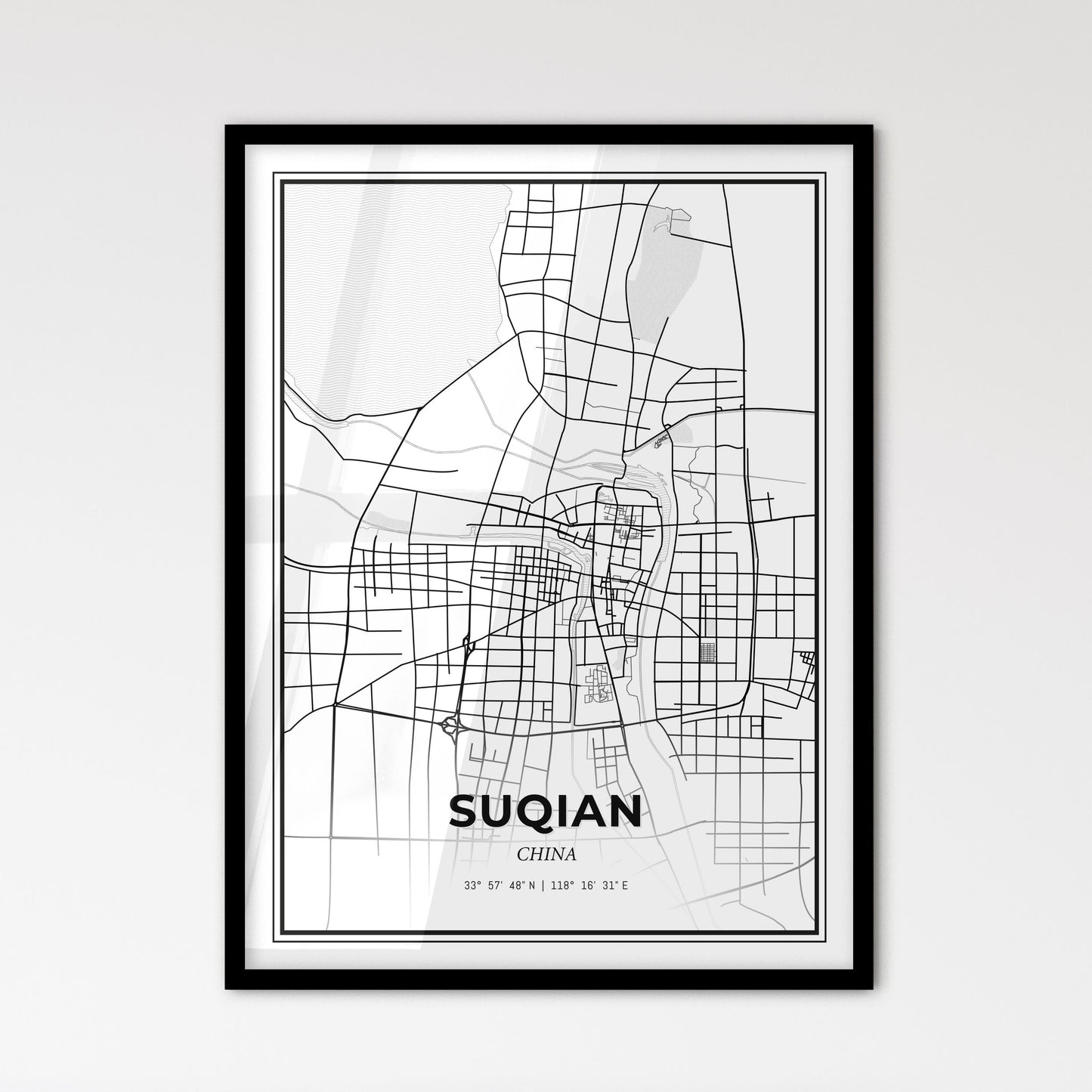 Suqian China - Scandinavian Style City Map for Modern Home Decor