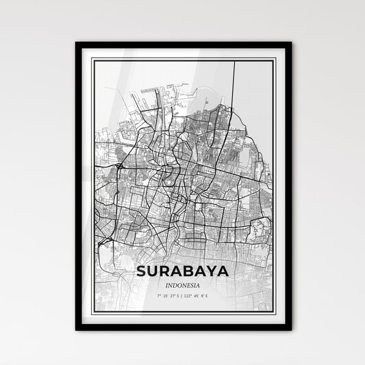 Surabaya Indonesia - Scandinavian Style City Map for Modern Home Decor