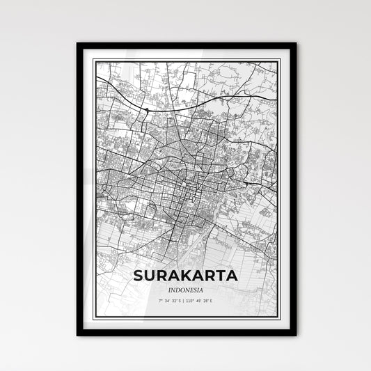 Surakarta Indonesia - Scandinavian Style City Map for Modern Home Decor