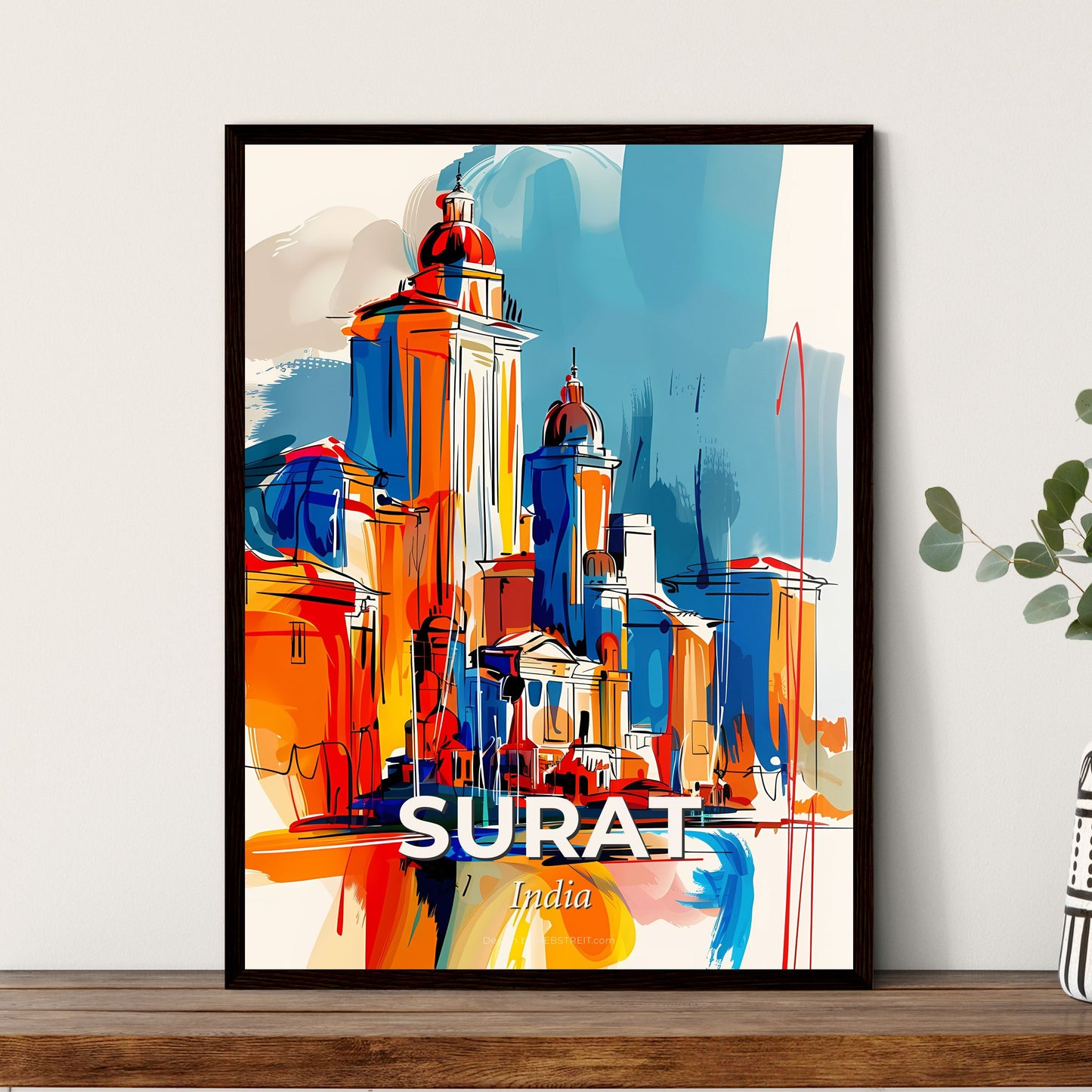 Vibrant Surat, India - A Colorful Painting Of A Building