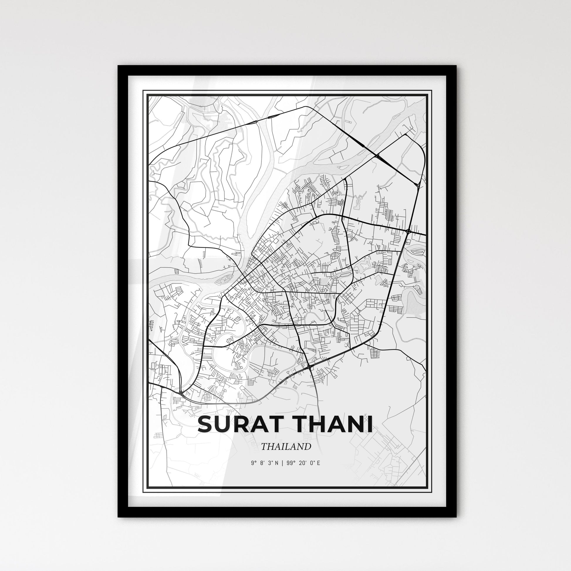 Surat Thani Thailand - Scandinavian Style City Map for Modern Home Decor