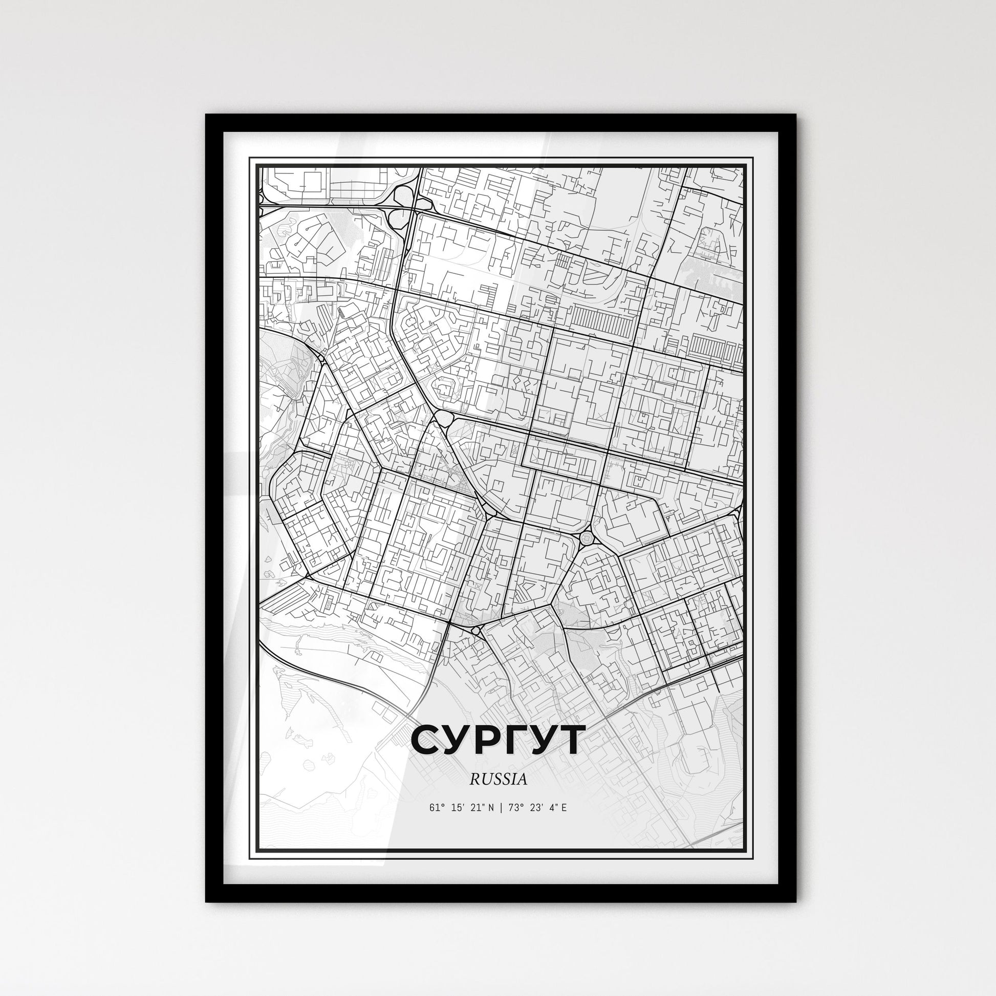 Surgut Russia - Scandinavian Style City Map for Modern Home Decor