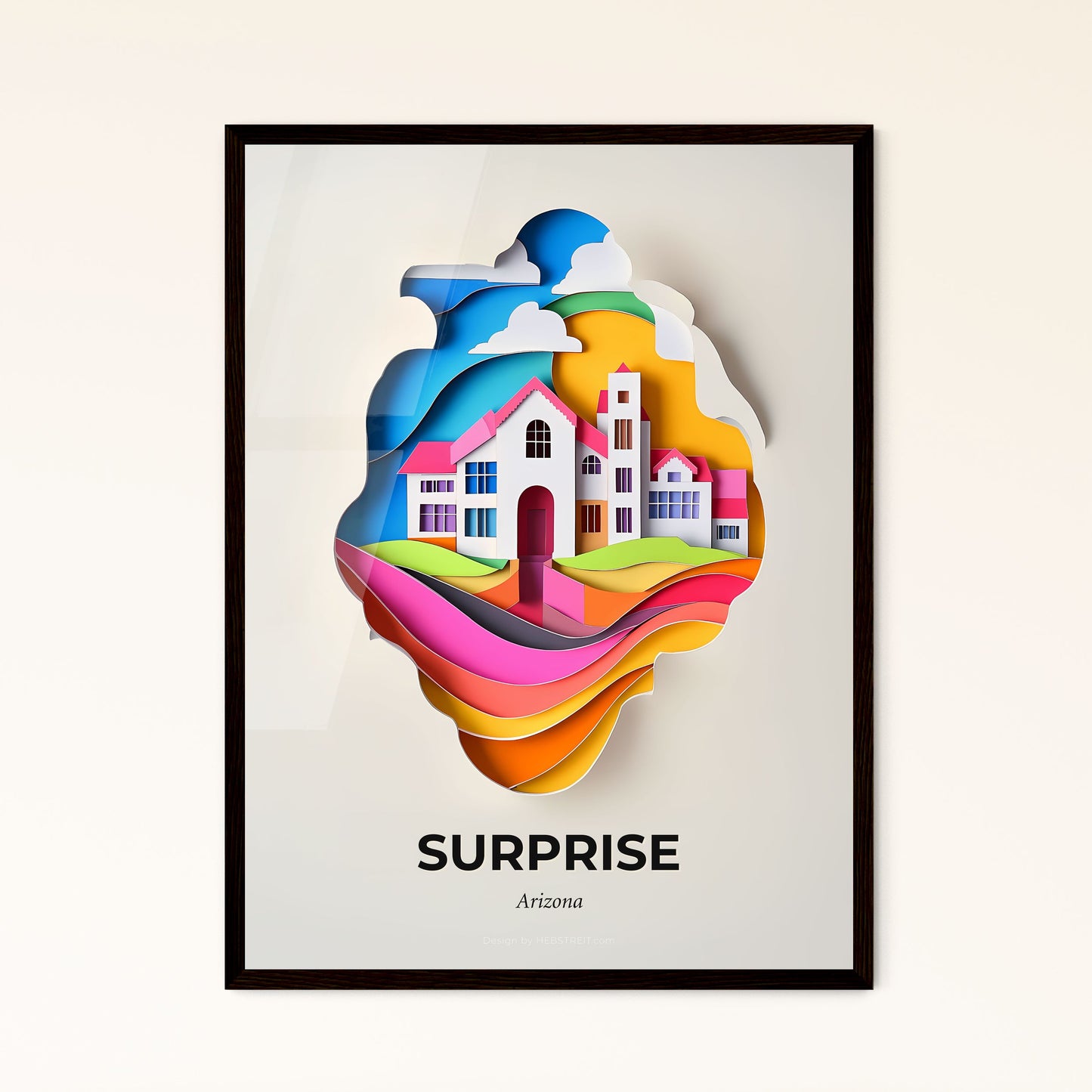 Vivid Surprise, Arizona - a paper cut of a house and a rainbow wave