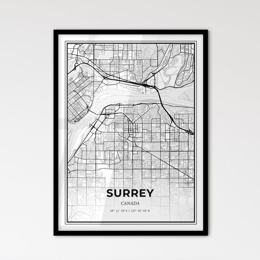 Surrey Canada - Scandinavian Style City Map for Modern Home Decor